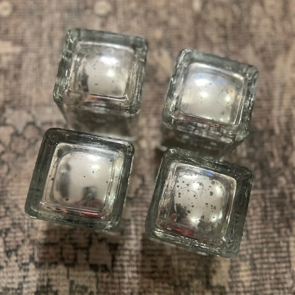 Mercury Glass Silver Tealight Candle Holder Set of 4